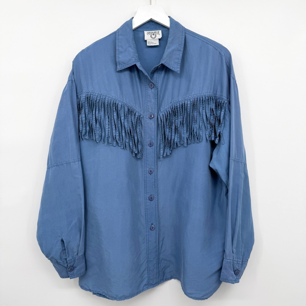Vintage Cervelle Top Shirt Size Large 100% Silk Fringe Coastal Cowgirl Rodeo